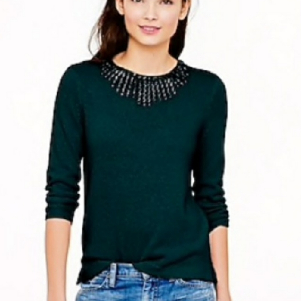 J. Crew Heathered Grey Jeweled Starburst Sweater